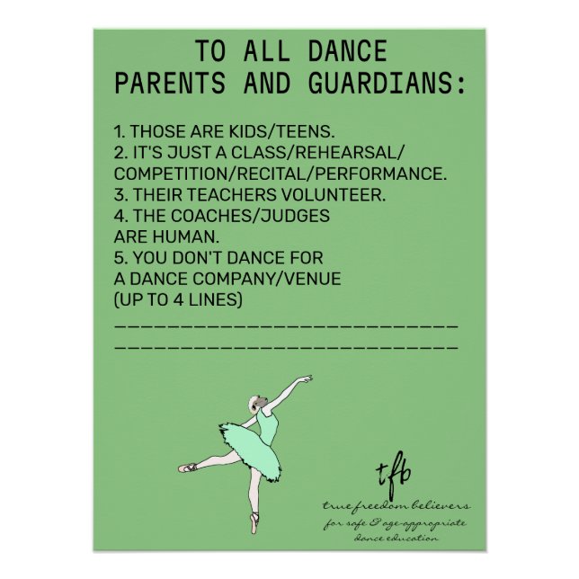 Poster Rappel pour parents de danse Mouton Sage (Devant)