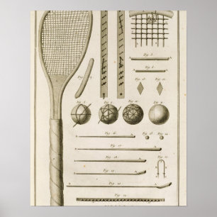 Poster Raquettes de tennis et Billiard Cues, de l'Encyc