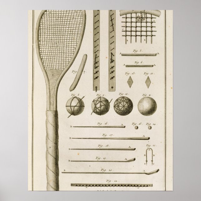Poster Raquettes de tennis et Billiard Cues, de l'Encyc (Devant)