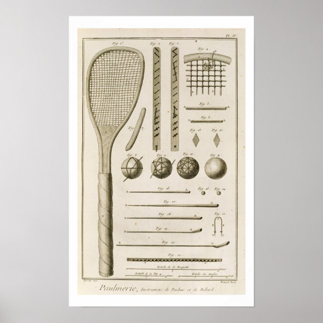 Poster Raquettes de tennis et Billiard Cues, de l'Encyc (Devant)
