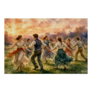 Poster Rassemblement de danse au coucher du soleil,  