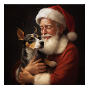 Poster Rat Terrier avec le Père Noël Festif de Noël 