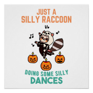 Poster Raton laveur danse Halloween citrouille fête
