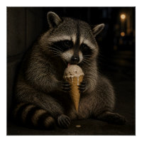 Raton laveur drôle mangeant de la glace
