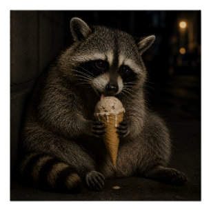 Poster Raton laveur drôle mangeant de la glace