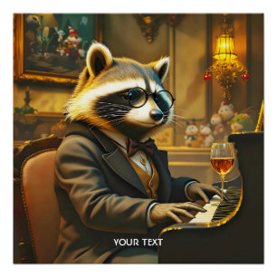 Poster Raton laveur mignon au piano de fantaisie