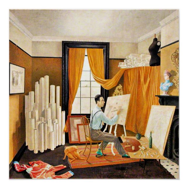 Poster Ravilieux - Edward Bawden Travaillant dans son stu (Devant)