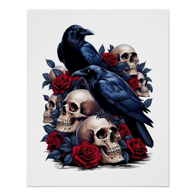 Poster Ravins et Roses : conception gothique du crâne (Devant)