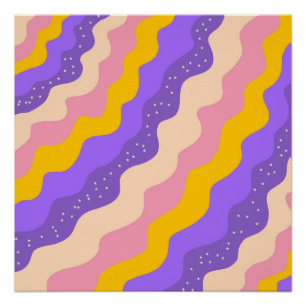 Poster Rayure céleste abstraite groovy jaune violet 