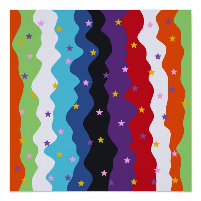 Poster Rayure céleste groovy gras Abstrait coloré (Devant)