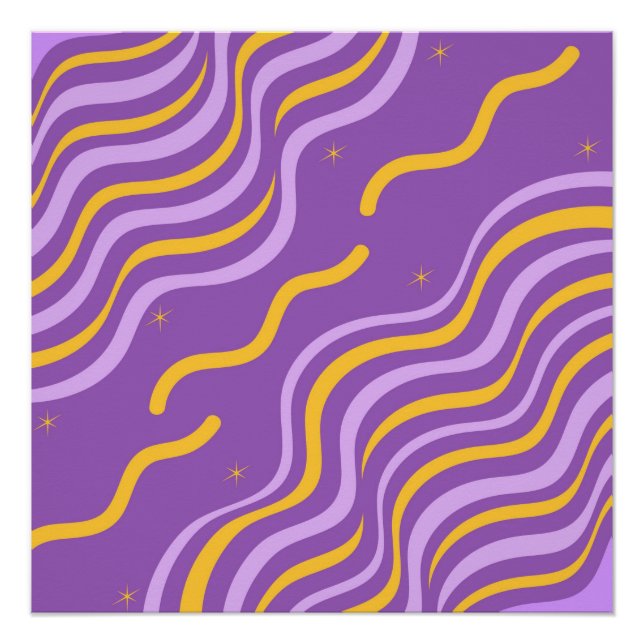 Poster Rayure ondulée groovy violet jaune Abstrait Printe (Devant)