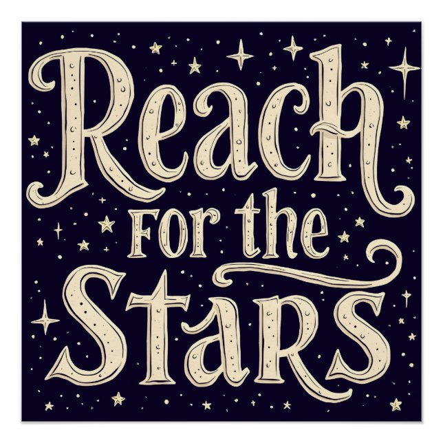 Poster Reach for the Stars Celestial Typography Art (Devant)