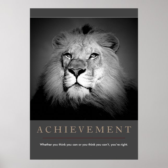 Poster Réalisation Motivationnelle Lion noir et blanc (Devant)