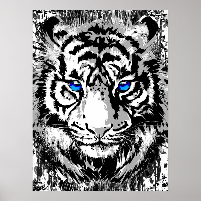 Poster réaliste de tigre - Tête blanche de tigre (Devant)