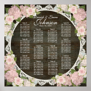 Poster Reception Seating Chart Hydrangea Dark Wood Lace
