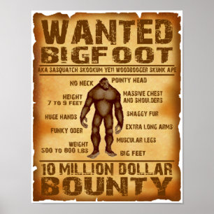 Poster Recherché Bigfoot 10 Million Dollar Bounty
