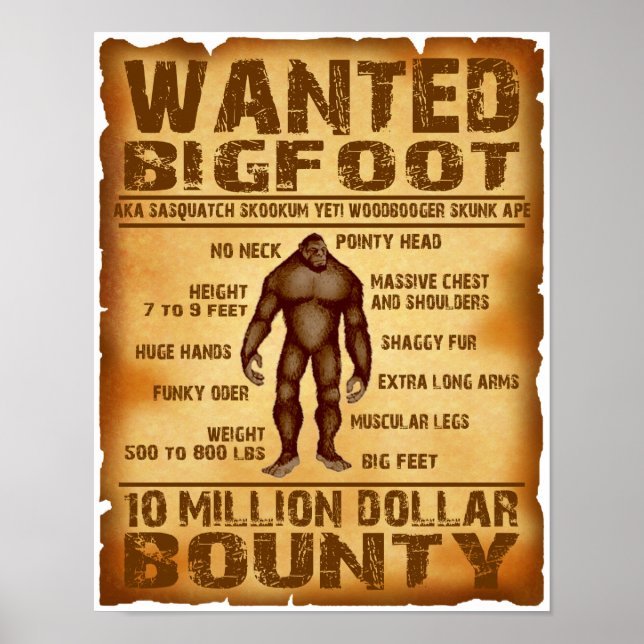 Poster Recherché Bigfoot 10 Million Dollar Bounty (Devant)