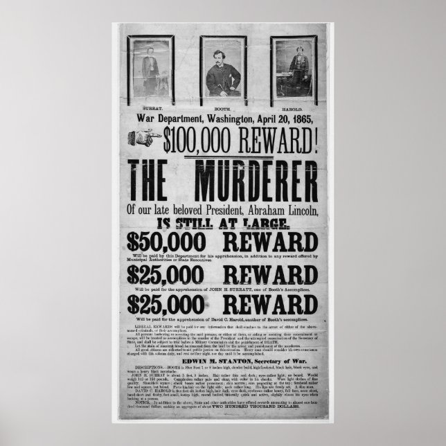 Poster Recherché Lincoln Assassinat Conspirateurs (Devant)