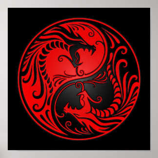 Poster Red and Black Yin Yang Dragons