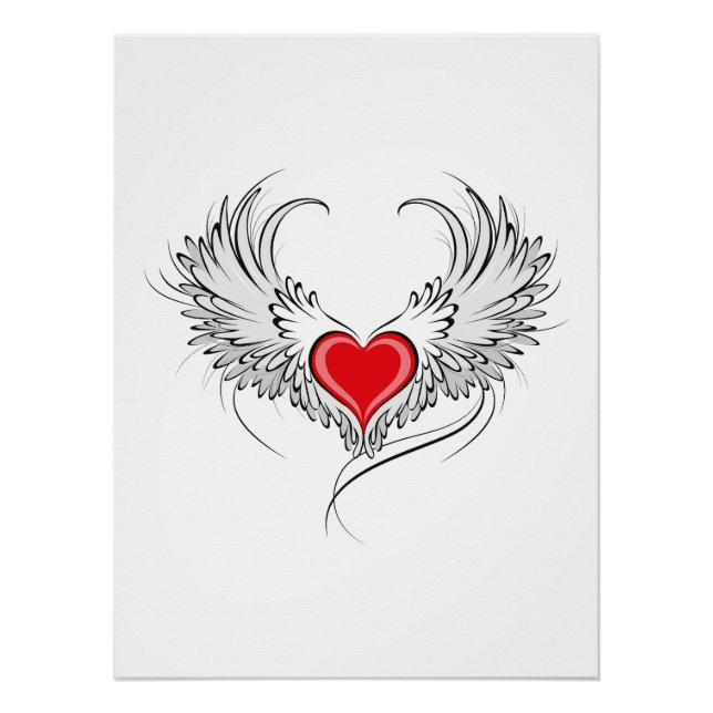 Poster Red Angel Coeur avec ailes (Devant)