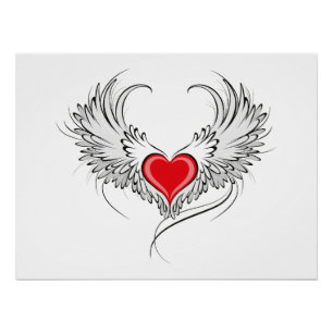 Poster Red Angel Coeur avec ailes