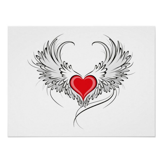Poster Red Angel Coeur avec ailes (Devant)