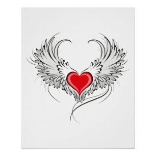 Poster Red Angel Coeur avec ailes