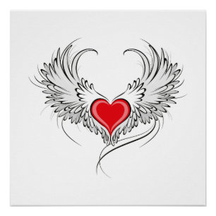 Poster Red Angel Coeur avec ailes