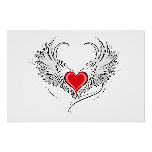 Poster Red Angel Coeur avec ailes (Devant)