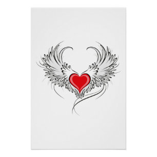Poster Red Angel Coeur avec ailes
