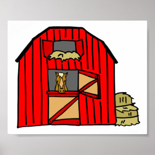 Poster Red Barn Scene Equine Farm