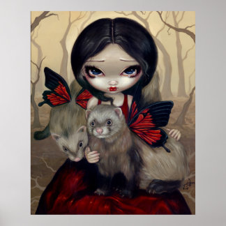 Poster Red Butterfly Ferrets fée gothique Art Imprimer