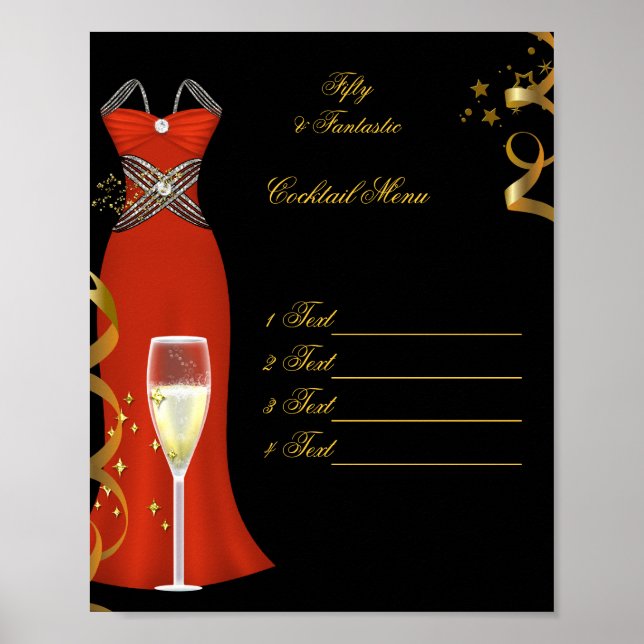 Poster Red Cocktail Menu Canvas Print (Devant)