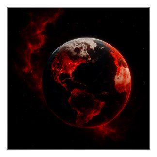 Poster Red Cosmic Earth – Neon Apocalypse Planet Art | Hi