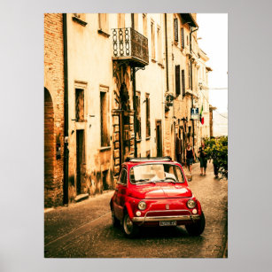 Poster Red Fiat 500, cinéma vintage, Italie