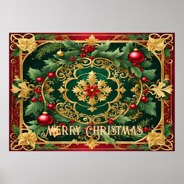 Poster Red Gold Green Christmas Holiday (Devant)