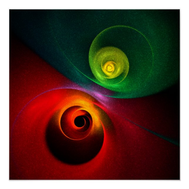 Poster Red Green Yin Yang Moderne Motif d'art Abstrait #2 (Devant)