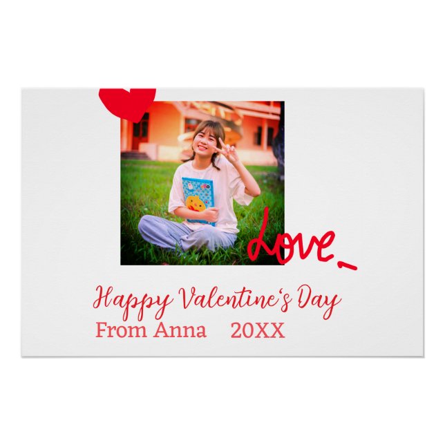 Poster Red heart love heureuse Sainte-Valentin ajouter ph (Devant)