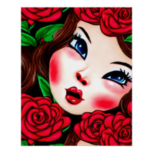 Poster Red Lips et Red Roses Motif
