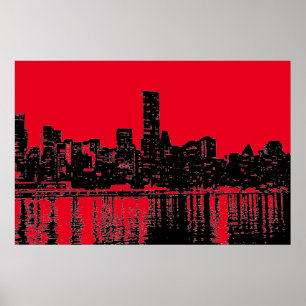 Poster Red Pop Art New York City Manhattan Silhouette