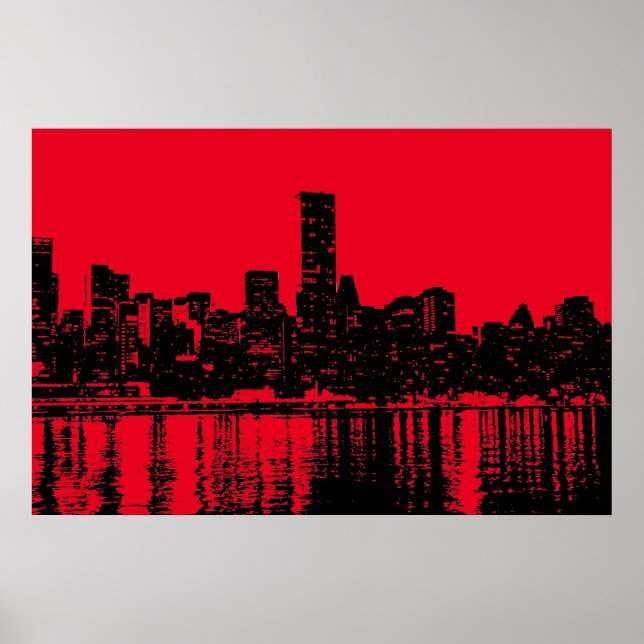 Poster Red Pop Art New York City Manhattan Silhouette (Devant)