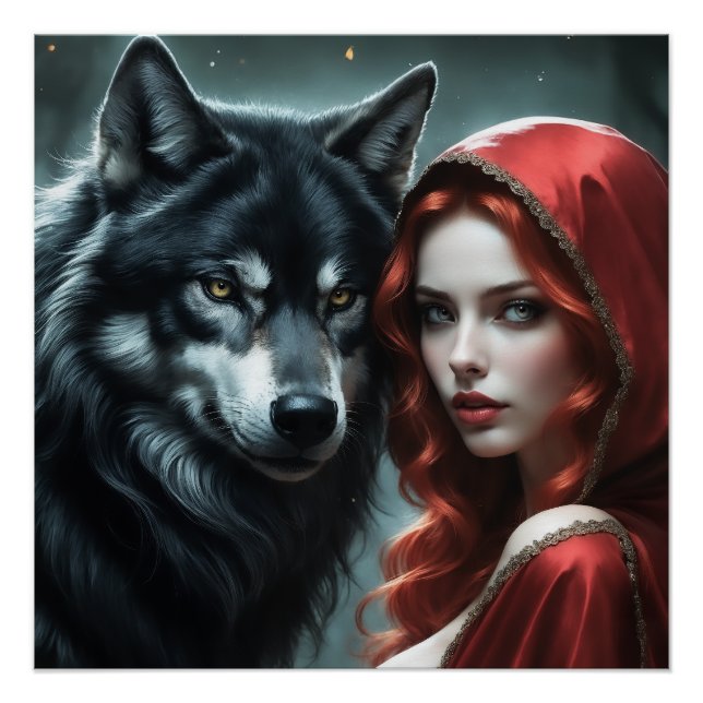 Poster Red riding hood an his wolf  (Devant)