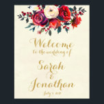 Poster Red roses berries winter wedding welcome sign<br><div class="desc">A beautiful way to welcome the guests at your wedding or bridal shower this winter/Christmas/holiday season. With an ivory background and featuring red roses and holly/berries.  Easy to edit the text fields to personalise your names and date to suit you or change to the wording of your choice.</div>