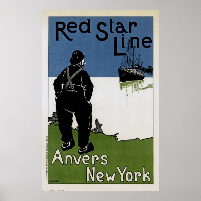 Poster Red Star Line ~ Anvers-New York (Devant)