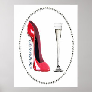 Poster Red Stiletto Shoe and Champagne Flute