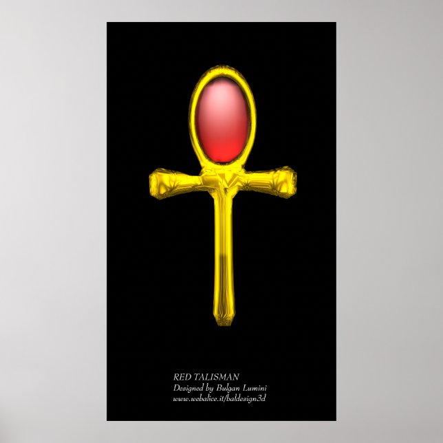 Poster RED TALISMAN Gold Ankh Egyptian Eternal Life (Devant)