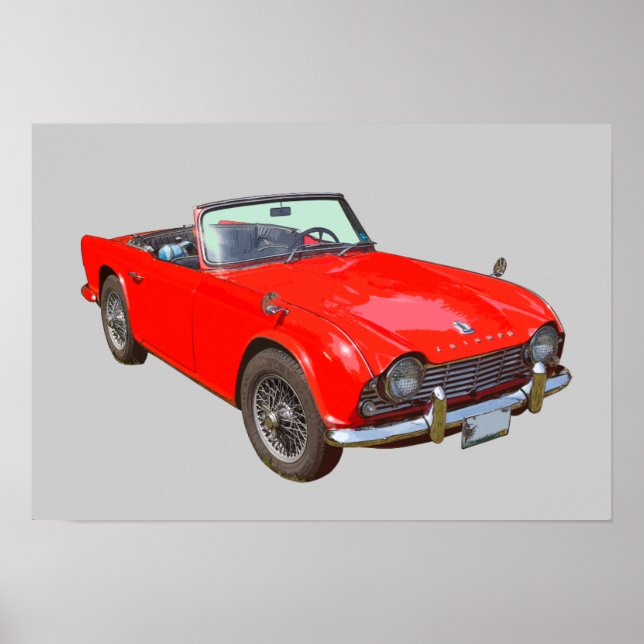 Poster Red Triumph Tr4 Convertible Sports Car (Devant)