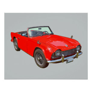 Poster Red Triumph Tr4 Convertible voiture de sport