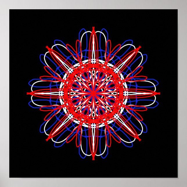 Poster Red White Blue Black Abstract Art Kaleidoscope (Devant)