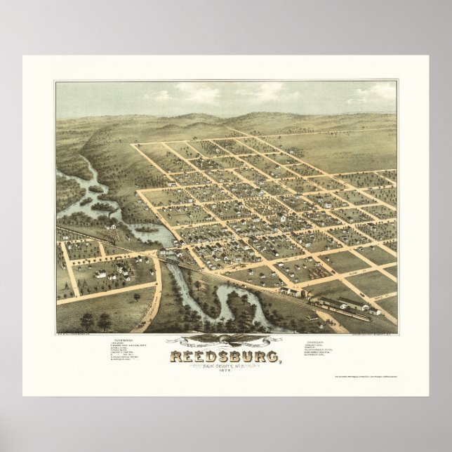 Poster Reedsburg, WI Carte panoramique - 1874 (Devant)